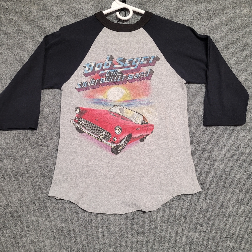 Vintage Bob Seger And The Silver Bullet Graphic Raglan Shirt - Gray and Black